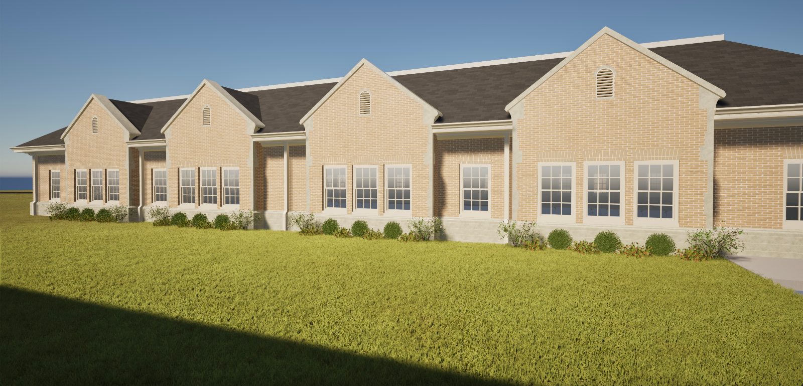 Rendering of the expansion from the back corner, showing the full length of the new wing