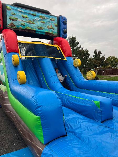 Boy on the video-game slide