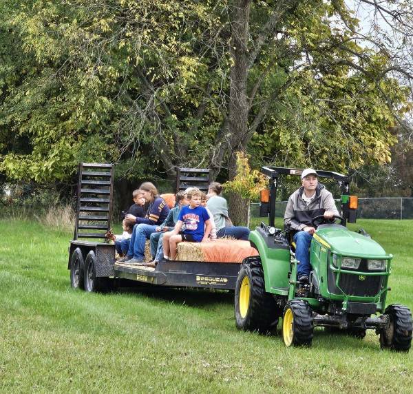 Hayride passing under the trees