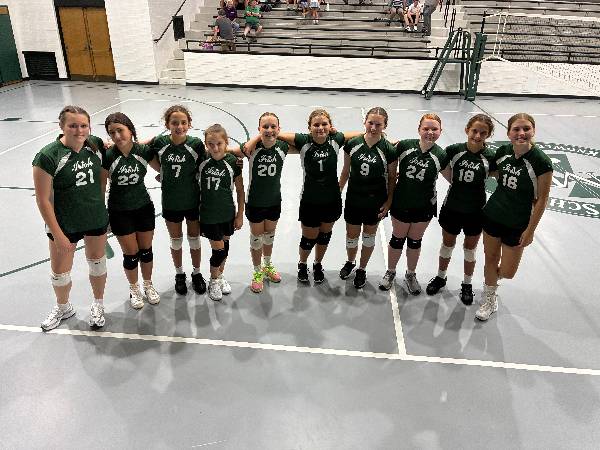 Irish volleyball players arm in arm on the court